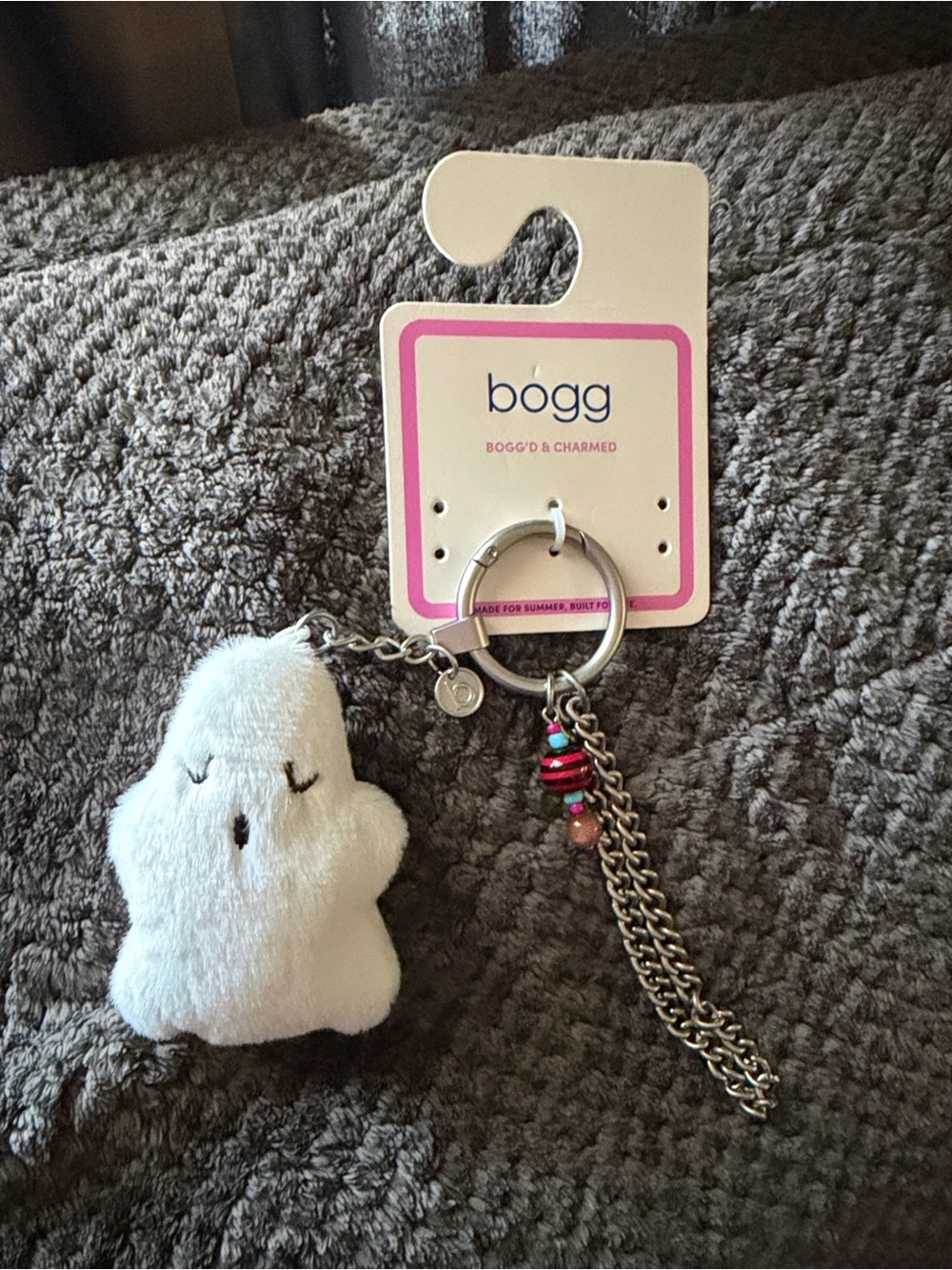BOGG BAG White Plush Ghost Bag Charm with Beaded Chain Accent